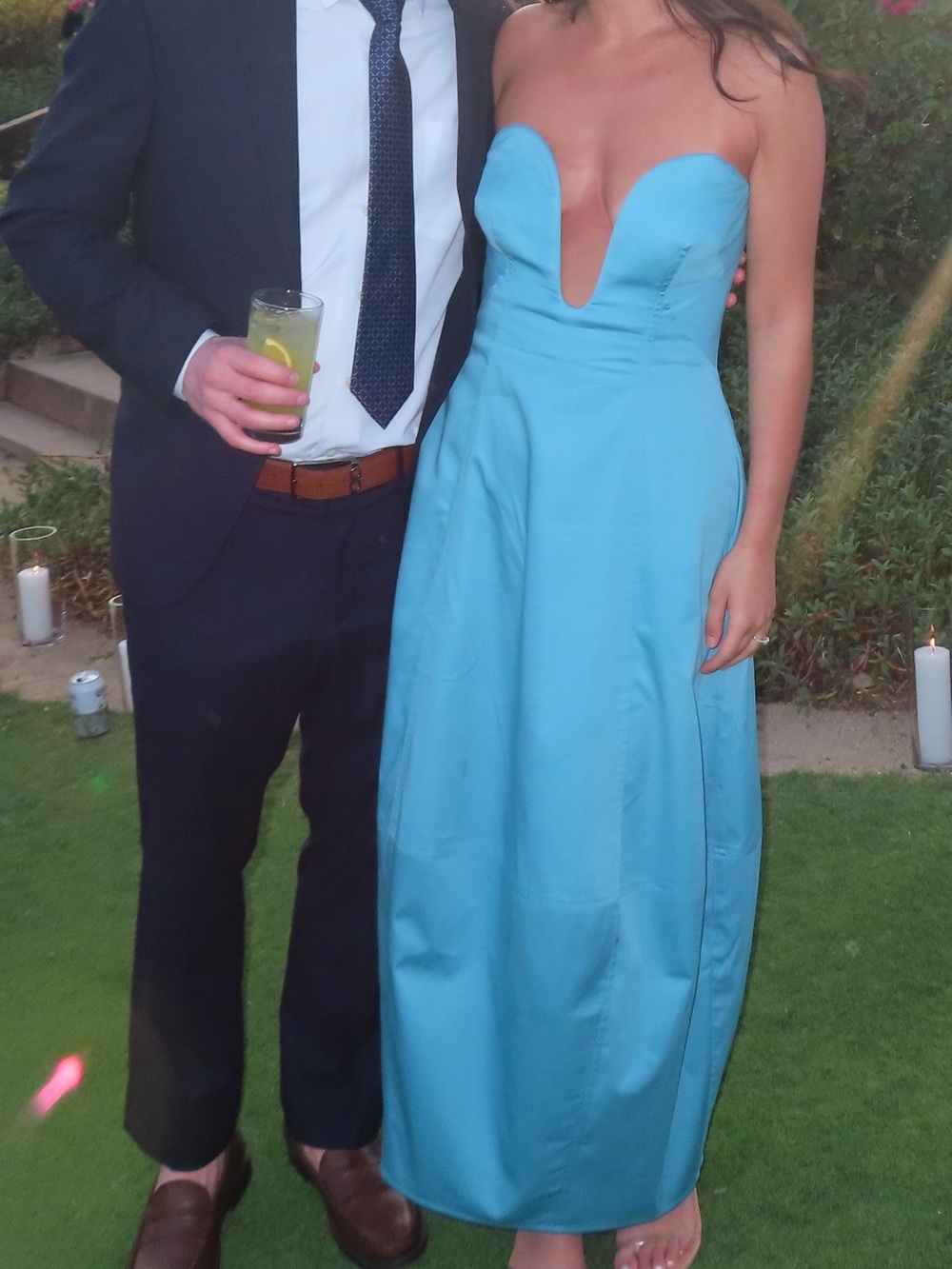 cult gaia Strapless Turquoise Blue Plunge Midi Dress - Picture 9 of 9